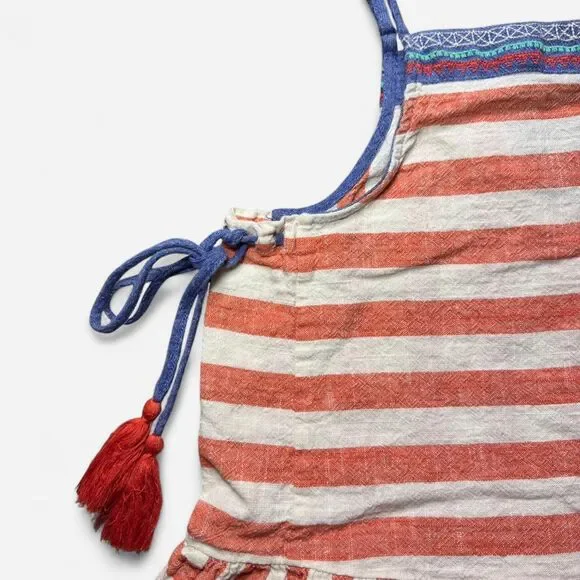 Coral and White Striped Babydoll top with Blue Detailing and Side Ties (Size S) - Picture 2 of 7